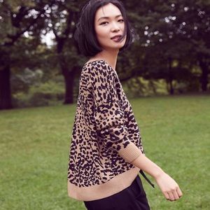 LOFT Plus Leopard Print Drop Shoulder Sweater 20/22 Black